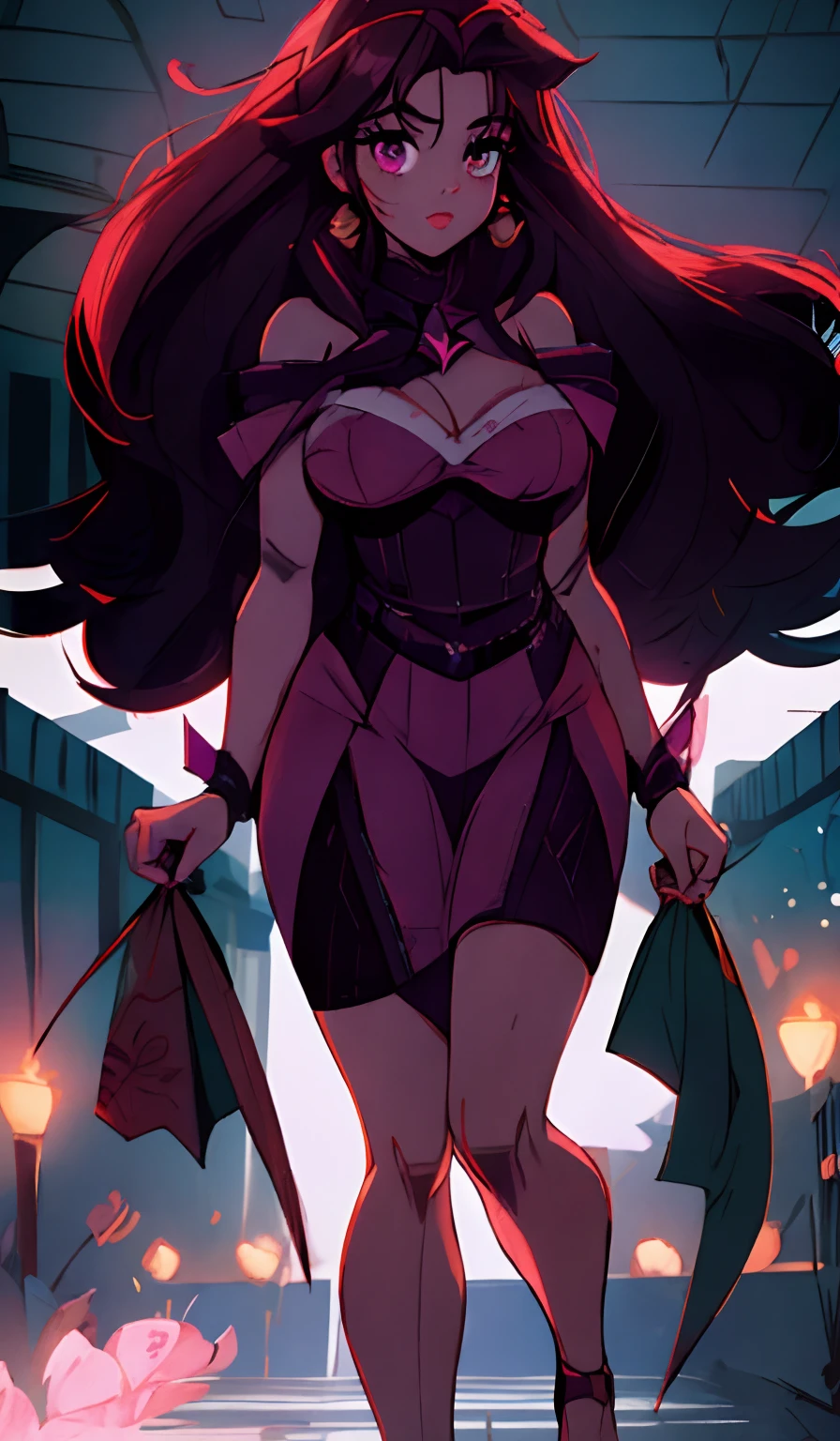Una mujer con un vestido morado y una capa azul se para frente a un escenario con una espada, Samira de League of Legends, Artgerm extremadamente detallado, Estilo Artgerm, KDA, Krenz Cushart y Artgerm, de League of Legends, Caitlyn de League of Legends, Seraphine Ahri Kda, Estilo de Artgerm