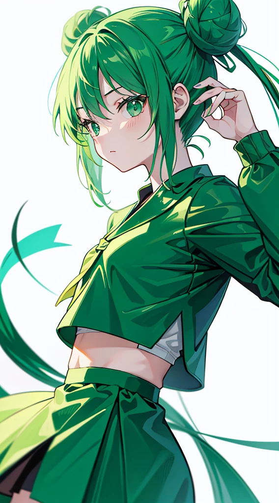 Double bun, Green hair, animesque, Contemporary art, minimalism, High quality