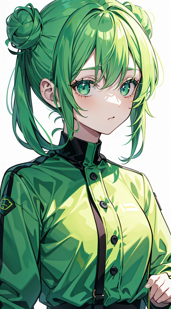 Double bun, Green hair, animesque, Contemporary art, minimalism, High quality