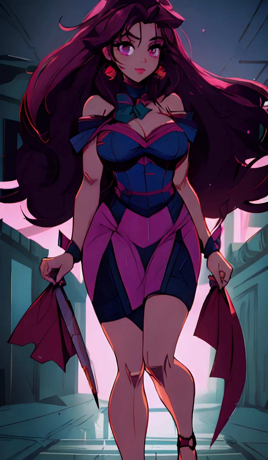 a close up of a cartoon of a woman in a purple outfit, shalltear from overlord, dark sorceress full view, /!\ the sorceress, shalltear bloodfallen, evil sorceress, katanas strapped to her back, mighty plump female sorceress, succubus in tight short dress, a close up of a cartoon of a woman in a purple outfit, shalltear from overlord, dark sorceress full view, /!\ the sorceress, shalltear bloodfallen, evil sorceress, katanas strapped to her back, mighty plump female sorceress, succubus in tight short dress (4k)