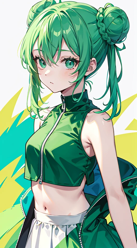 Double bun, Green hair, animesque, Contemporary art, minimalism, High quality