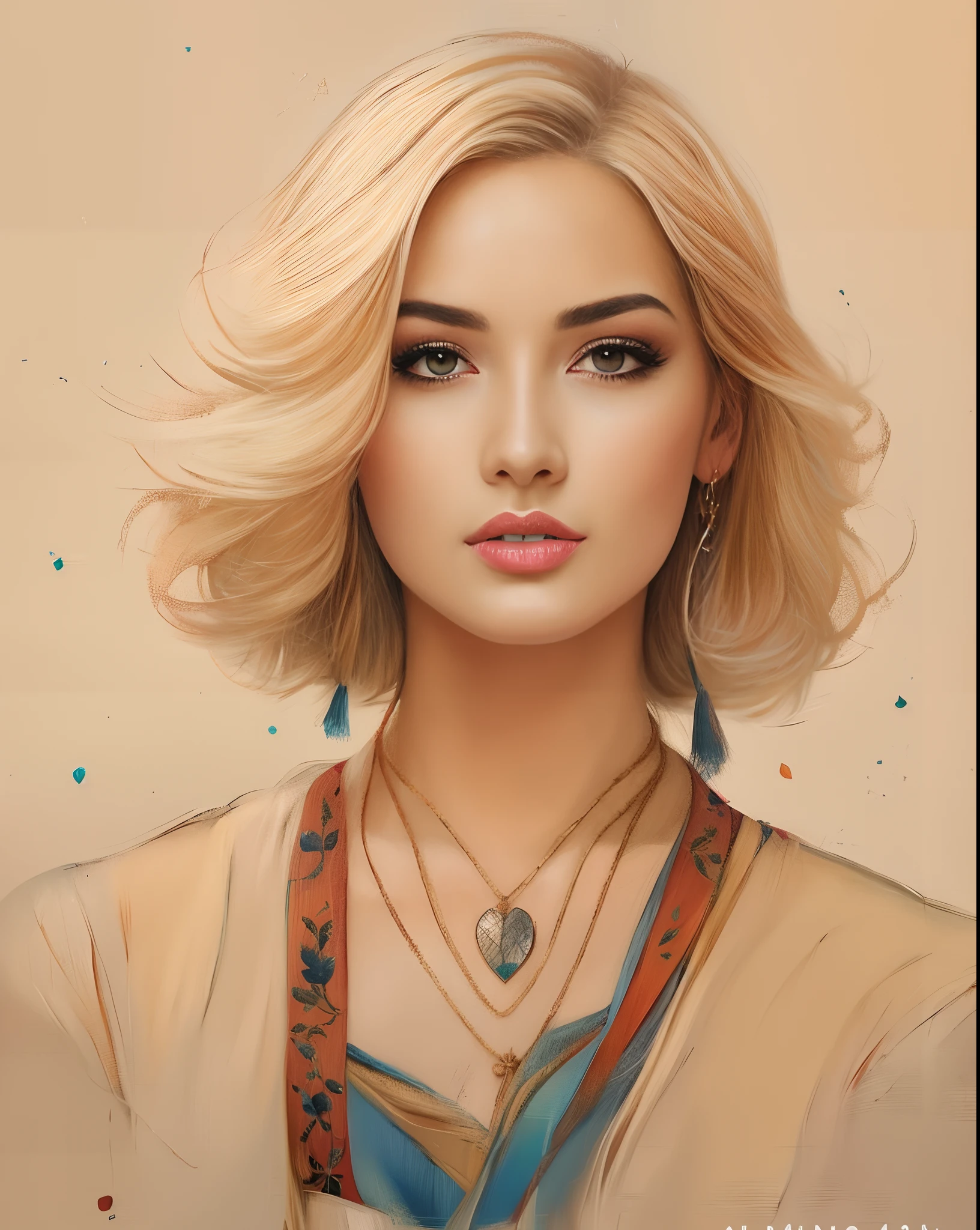 um close up de uma mulher com cabelos loiros e um colar, exquisite digital illustration, Beautiful digital illustration, pintura de personagem bonita, pintura realista da menina bonito, bela arte digital, estilo de arte impressionante, stunning digital illustration, retrato bonito detalhado, lindo pintura digital, Epic portrait illustration, pintura digital bonita, Ross Tran 8 K, a beautiful artwork illustration, pintura digital impressionante