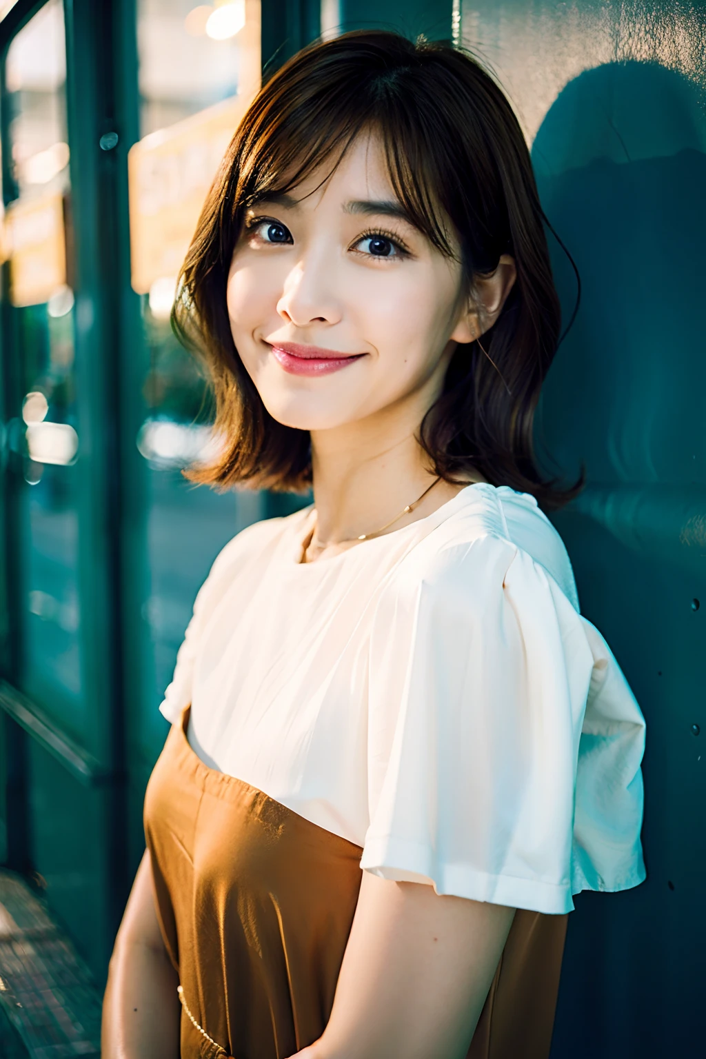 Woman in her early 30s、brown haired、bob