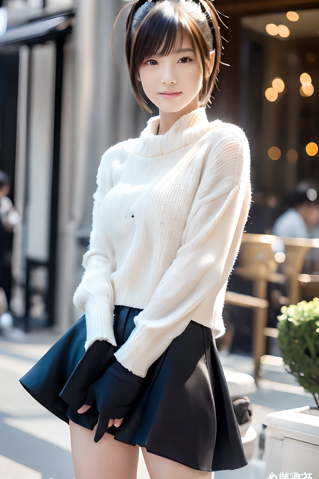 best qualtiy，tmasterpiece，超高分辨率，（fidelity：1.4），1girl，detailed face, short pony tail, long leges，standing on your feet, high-heels.