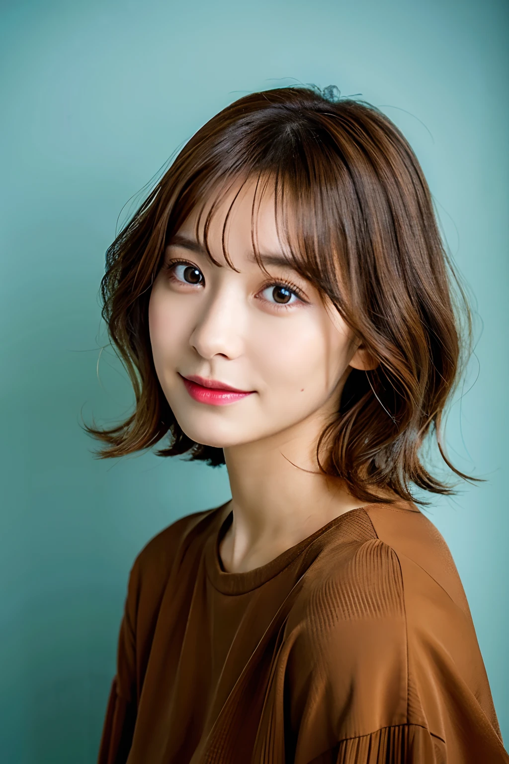 Woman in her early 30s、brown haired、bob