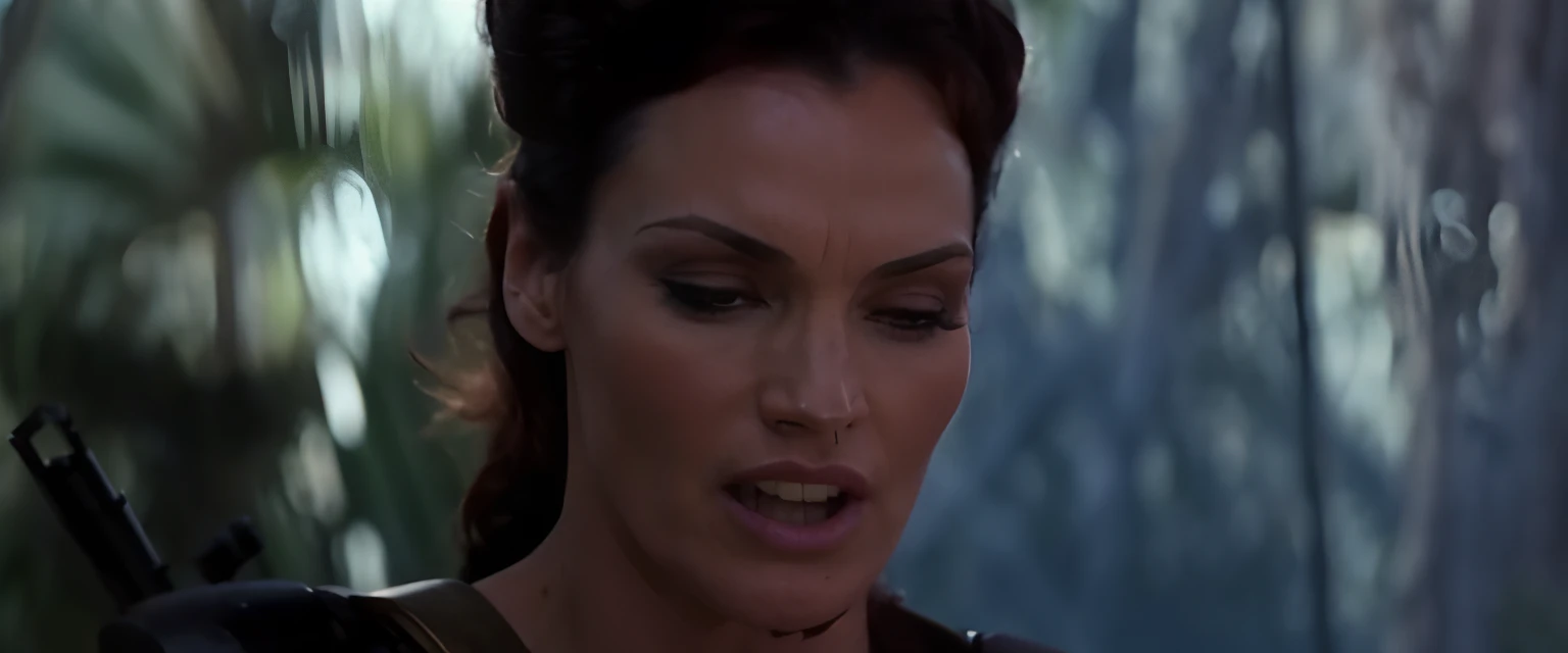 there is a Famke Janssen with a gun looking at her phone, vhs screencap, movie screencap, the godess hera looking angry, the goddess hera looking angry, in the movie dune, inspired by Ruth Deckard, morgana, screenshot from the 1983 film, movie screen shot, in the 2 0 2 1 movie dune