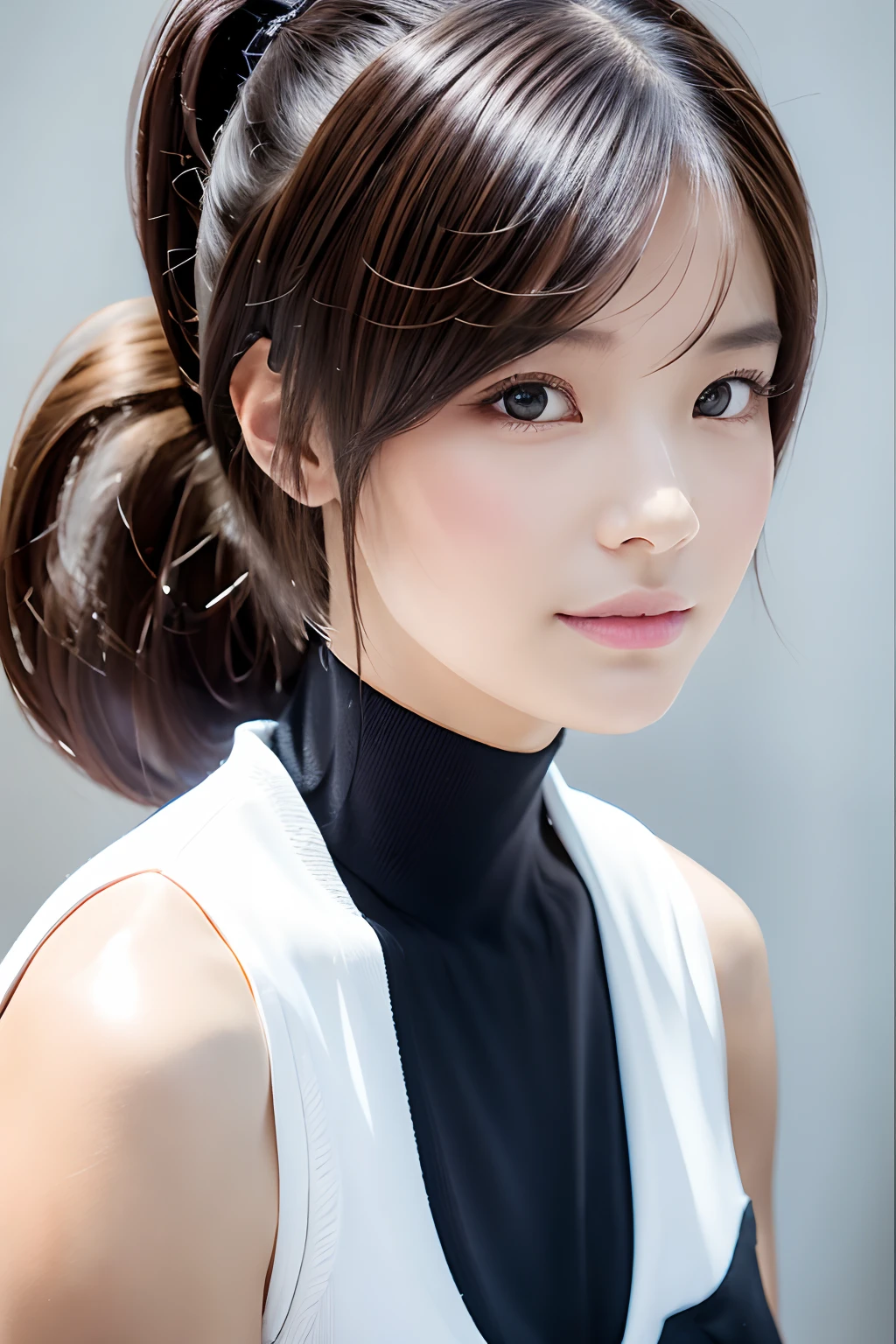 best qualtiy，tmasterpiece，超高分辨率，（fidelity：1.4），1girl，detailed face, short pony tail, long leges，standing on your feet, high-heels.