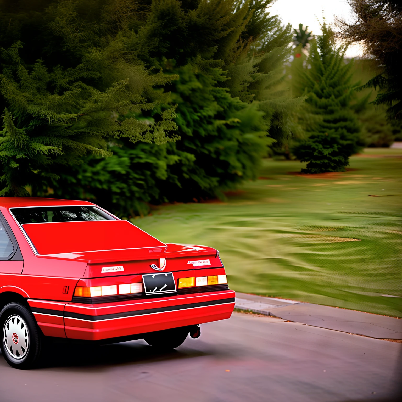 Back of a red 1991 tercel at night