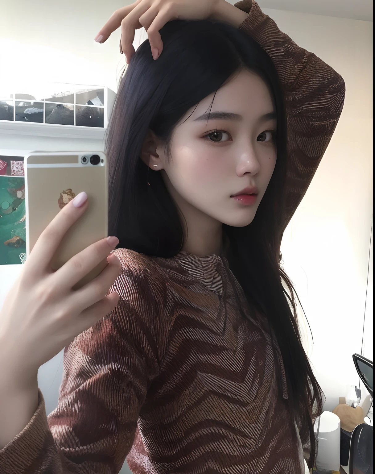 there is a woman that is taking a selfie in the mirror, beautiful asian girl, ulzzang, Asian girl, Xision Wu, Hermosa modelo china, Chica coreana, Wenfei Ye, 18 years old, Chica china, young cute wan asian face, Xintong Chen, Imagen filtrada, young asian woman, Modelo de Instagram, 19 year old girl