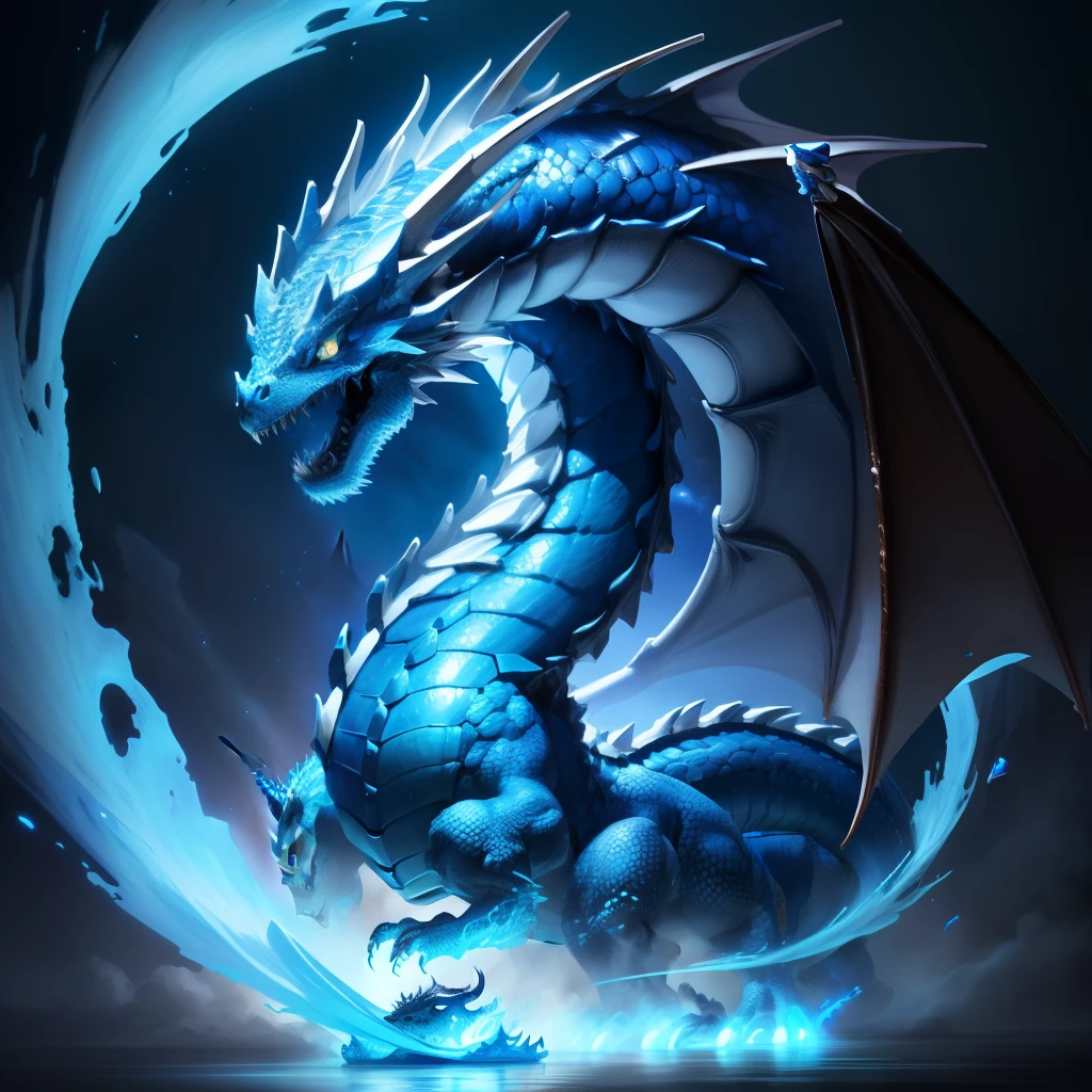 A dragon emerges from a blue bead