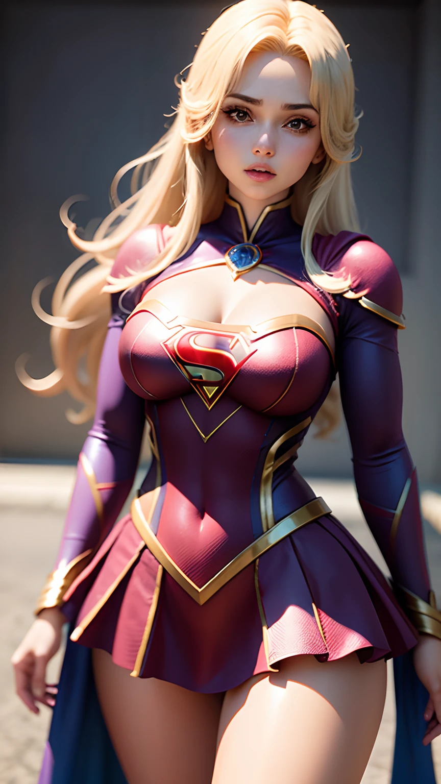 Mulher fofinha, corpo fofo, seios grandes, vestido fantasia de Supergirl,ultra realista, anime 3D