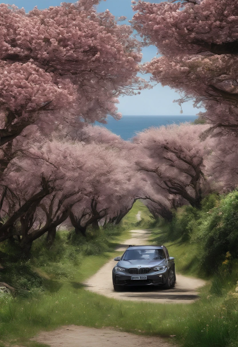 best scenery，the sea，mont，fences，road，The Car，the trees，fresh flowers，grassy，woman，