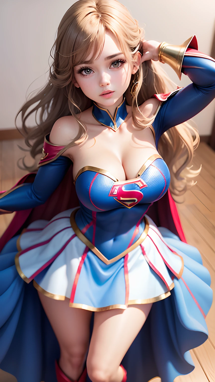 Mulher fofinha, corpo fofo, seios grandes, vestido fantasia de Supergirl,ultra realista, anime 3D