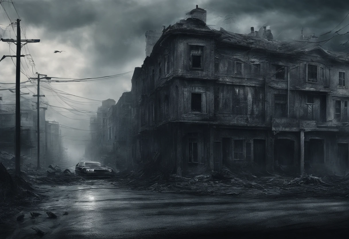 (melhor qualidade, Altas, artistic masterpiece, Realistic), atmosfera sombria e misteriosa, rua movimentada com carros e pessoas, ao longe desfocada a imagem de uma velha de 60 anos, usando roupa azul, assustada, gritando, em uma cidade, Eerily poetic, Psychological dissection, Conceptual exploration