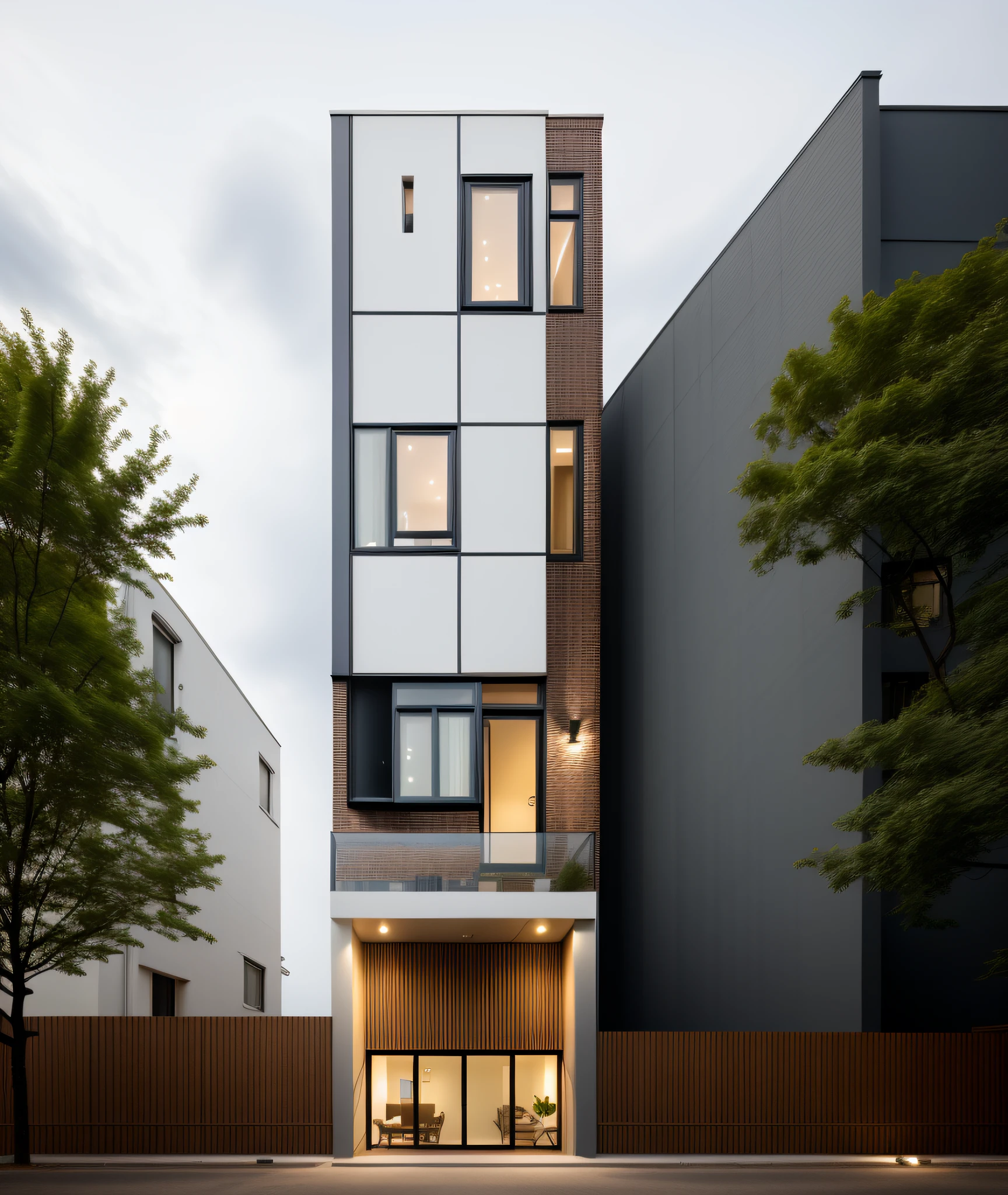 Exterior, morden house, dynamic light, curve linear