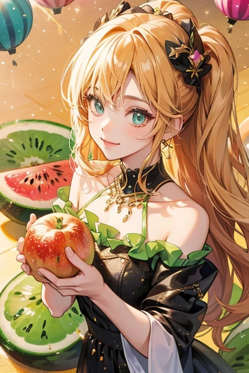 anime style; 3d; glitter; melon fruit human