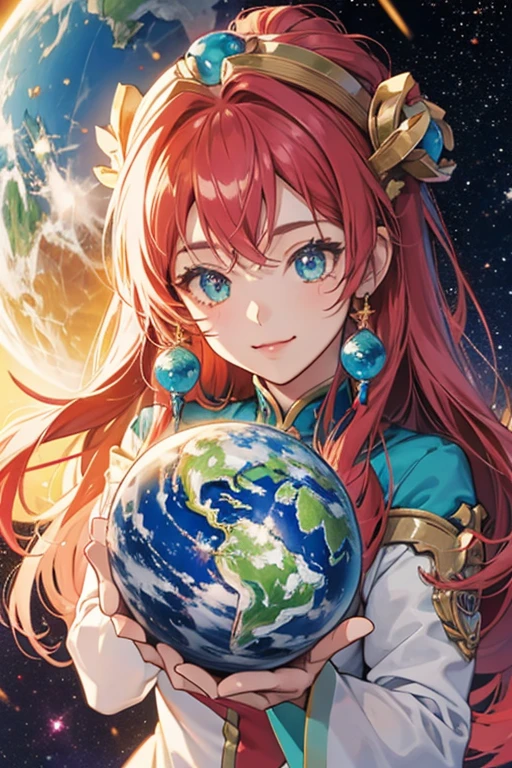 anime style; 3d; glitter; earth planet goddess