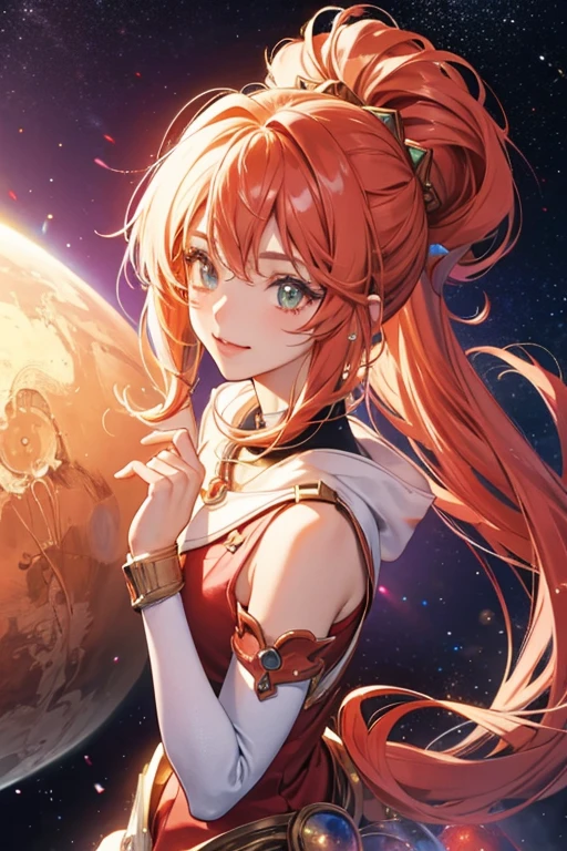 anime style; 3d; glitter; mars planet goddess