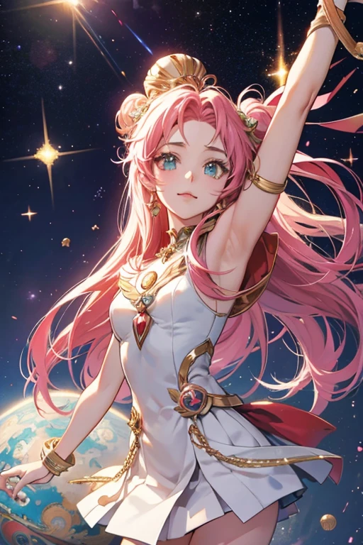 anime style; 3d; glitter; jupiter planet goddess