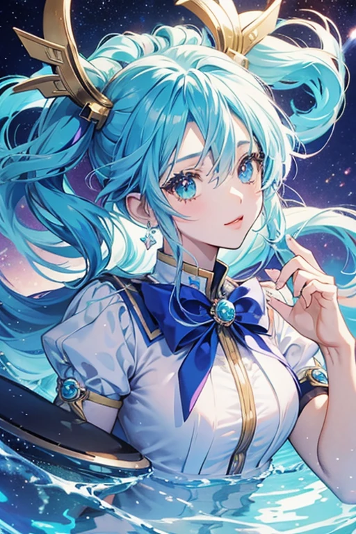 anime style; 3d; glitter; neptune planet goddess