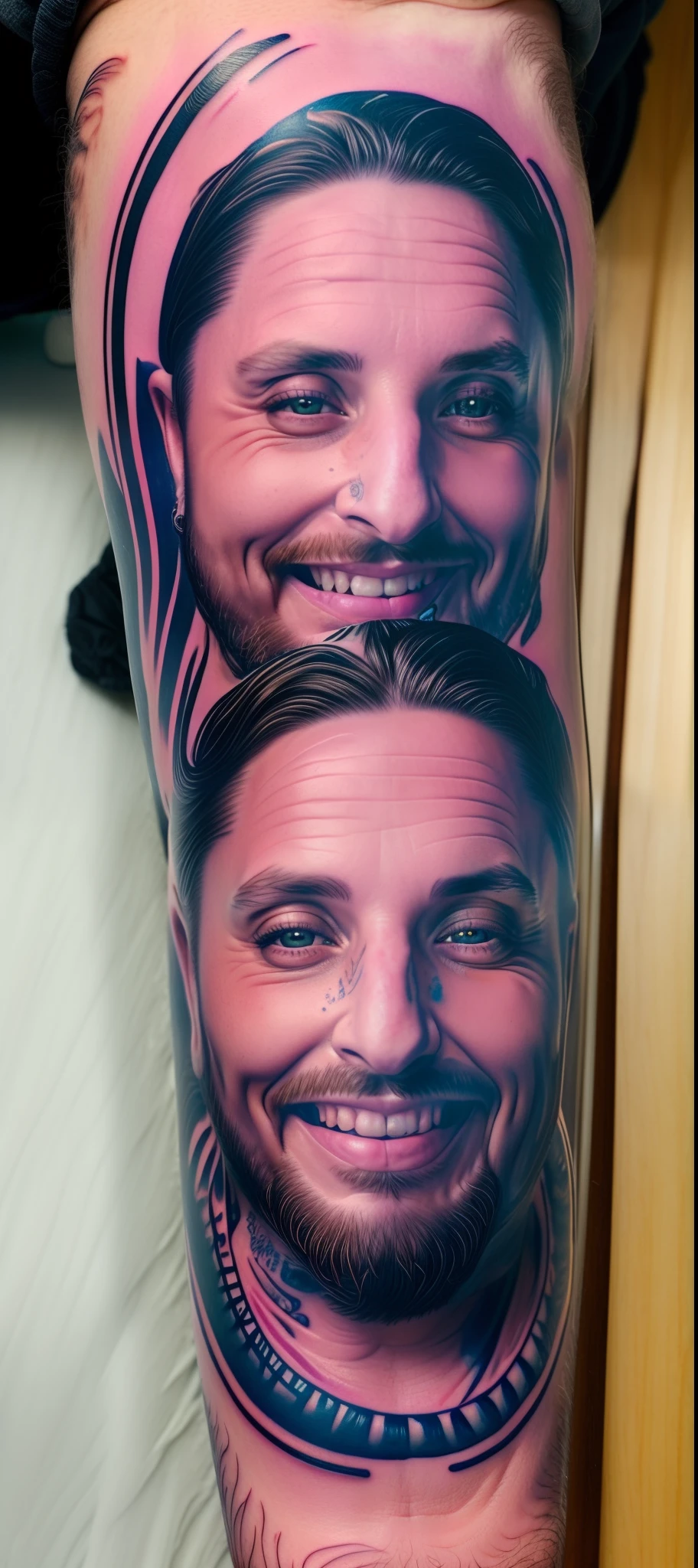 a close up of a glass with a face on it, hyper realism scary, hyper realistic tattoo, hyper-realistic tattoo, insanely detailed face, hyper detailed face, insane smile, hyperrealistic face, hyper realistic absurd, artist unknown, incredibly detailed faces, hyper realistic 3d, hyper detailed faces, hyperrealistic faces, highly detailed full-body art, airbrush art