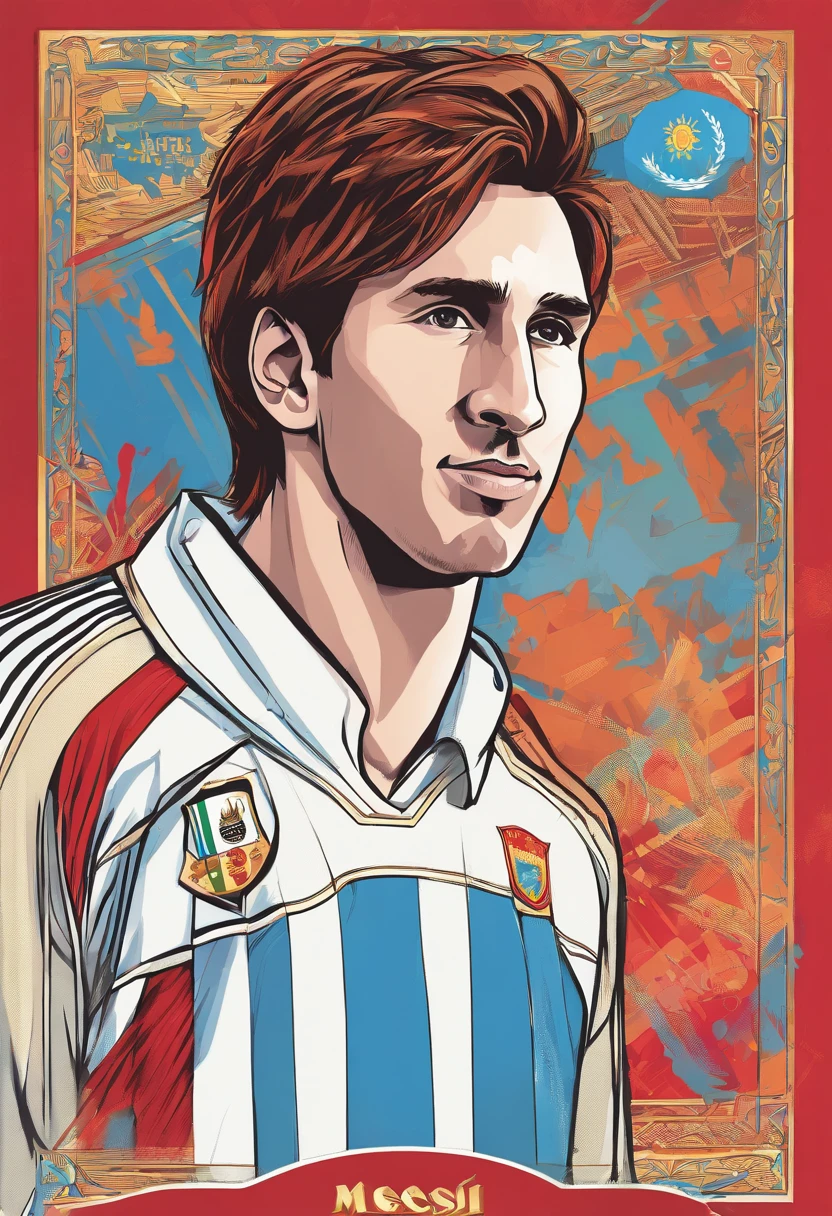 Messi won the World Cup for Argentina,Bust of Messi,American retro style