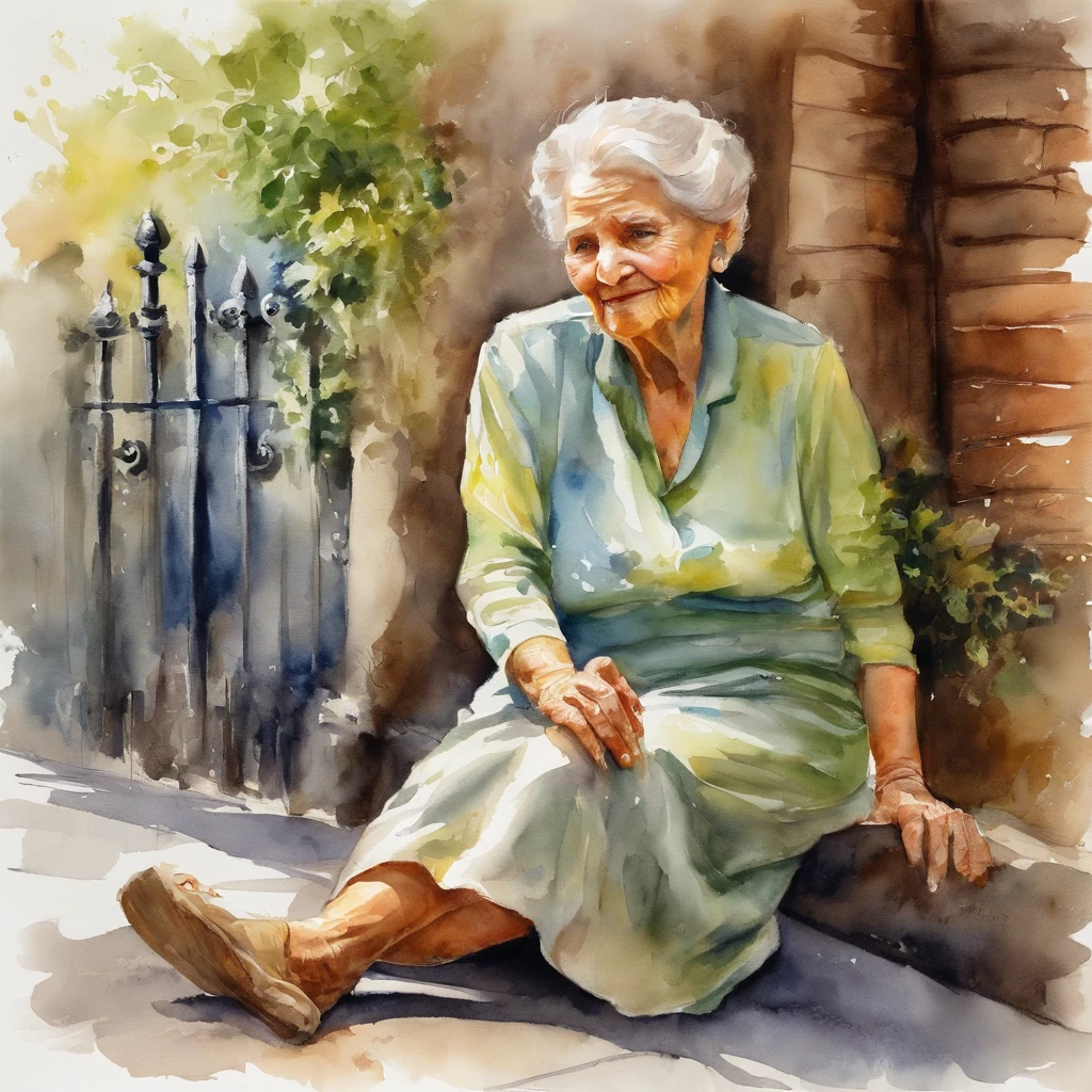An elderly woman lying on the sidewalk