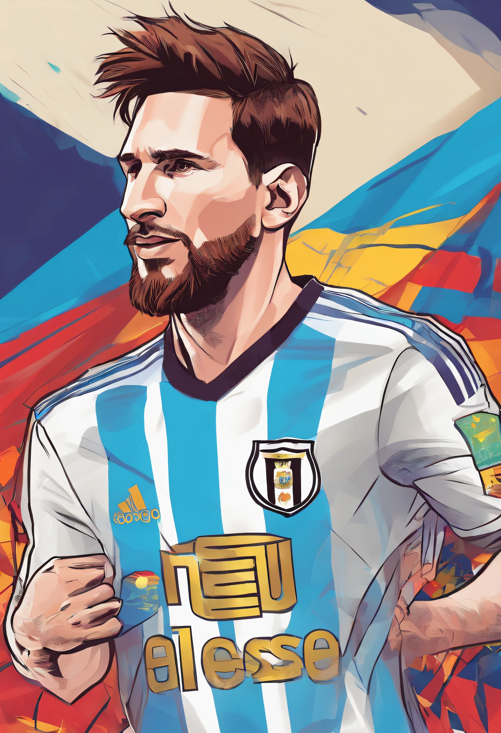 Messi won the World Cup for Argentina，Bust of Messi，American retro style