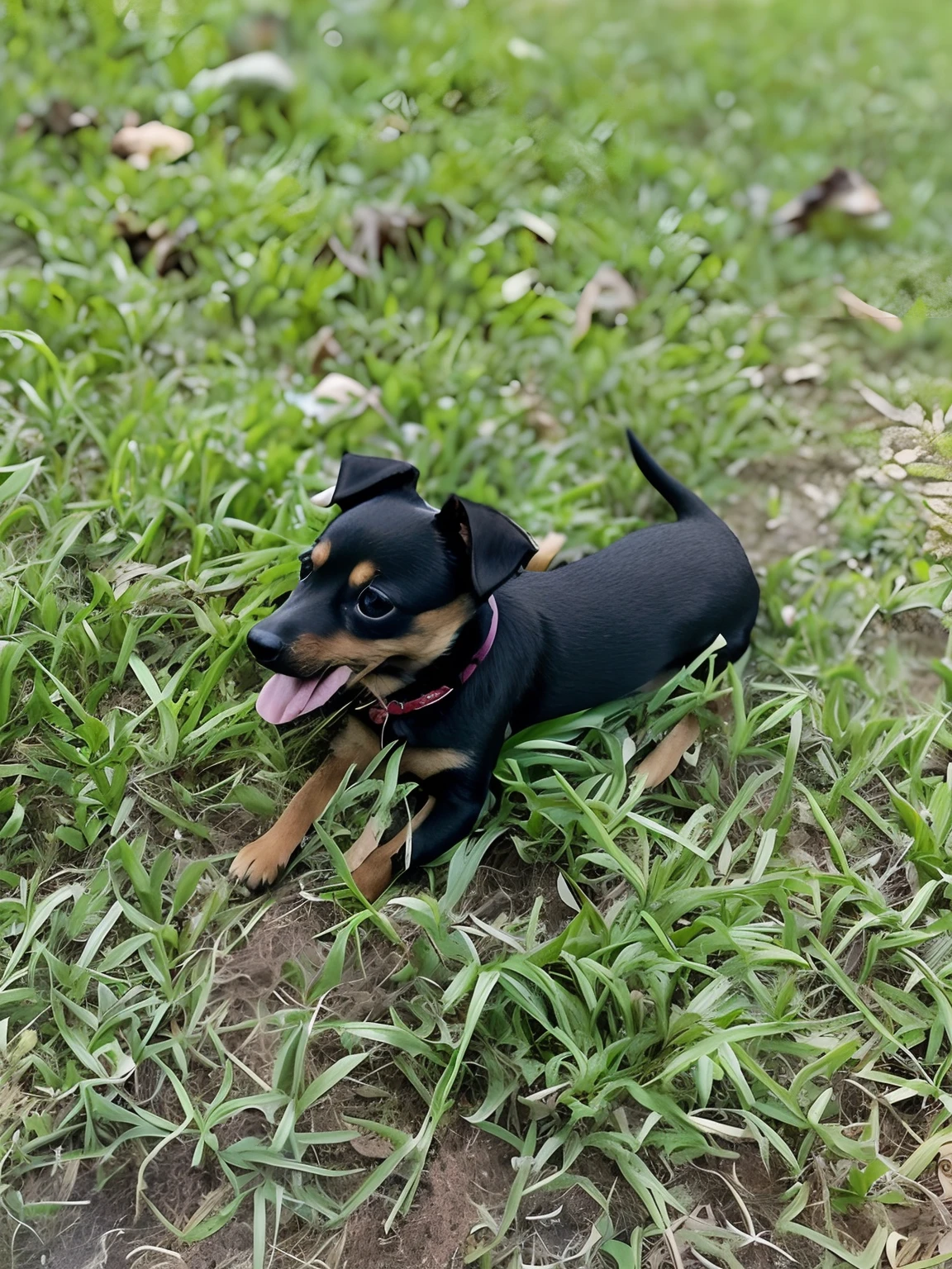 Tipo pixar, There's a small dog that's lying on the grass, acostarse en la hierba, Raza Russian Brown Toy Terrier, acostado boca arriba, she is laying on her back, acostado en la hierba, pose juguetona, small dog, taken in the late 2010s, Establecen, en el parque, Enfriamiento en una hoja, un guapo