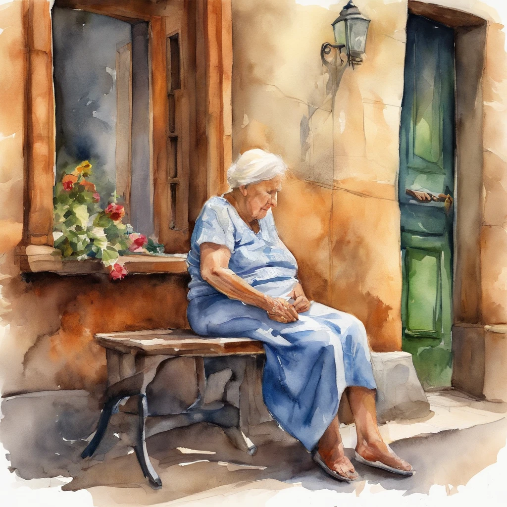Elderly woman lying and sleeping on the sidewalk