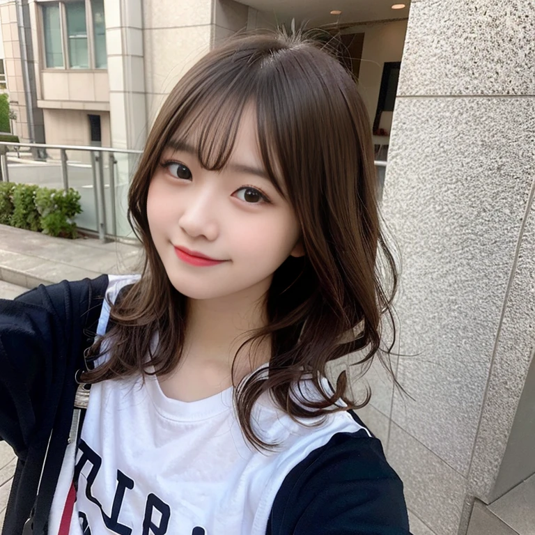 Curly hair, 20yr old,doress, selfee,a smile,Face Zoom, Looking Up,