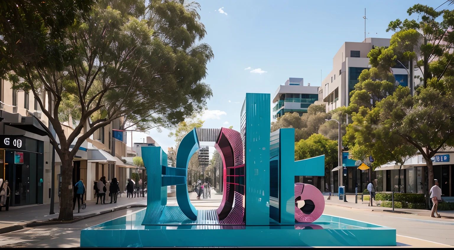 a hyper realistic photography of public art installations in Perth, Western Australia, no people, Nikon D850 DSLR 4k camera, 100mm lens, F 1.2 aperture setting, bright and natural lighting, vibrant, fun and relaxing atmosphere