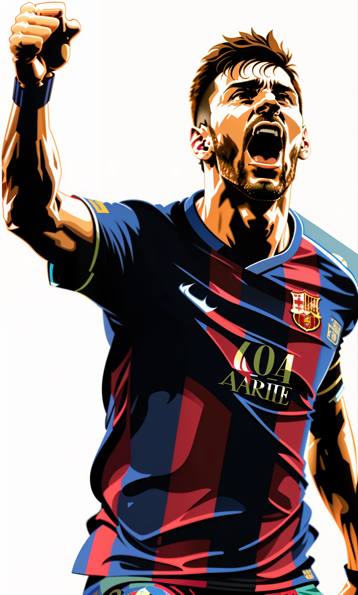 A vivid image of a footballer celebrating a goal, Inspired by Messi Inspired by Osvaldo Viteri, Inspired by Luis Enrique Carme, vectorial art, lionel messi portrait, inspired by Arnold Bronckhorst,