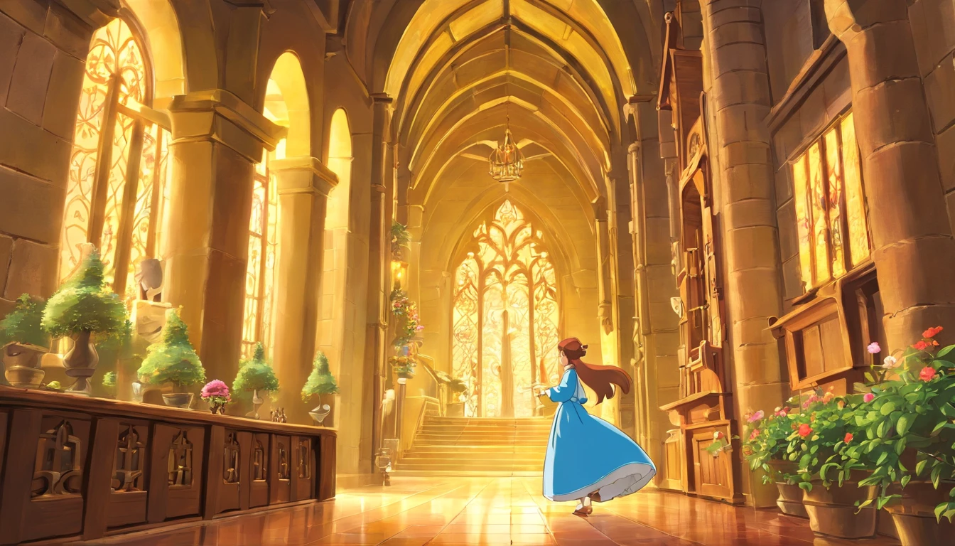 The princess lives in the castle，cabellos largos dorados