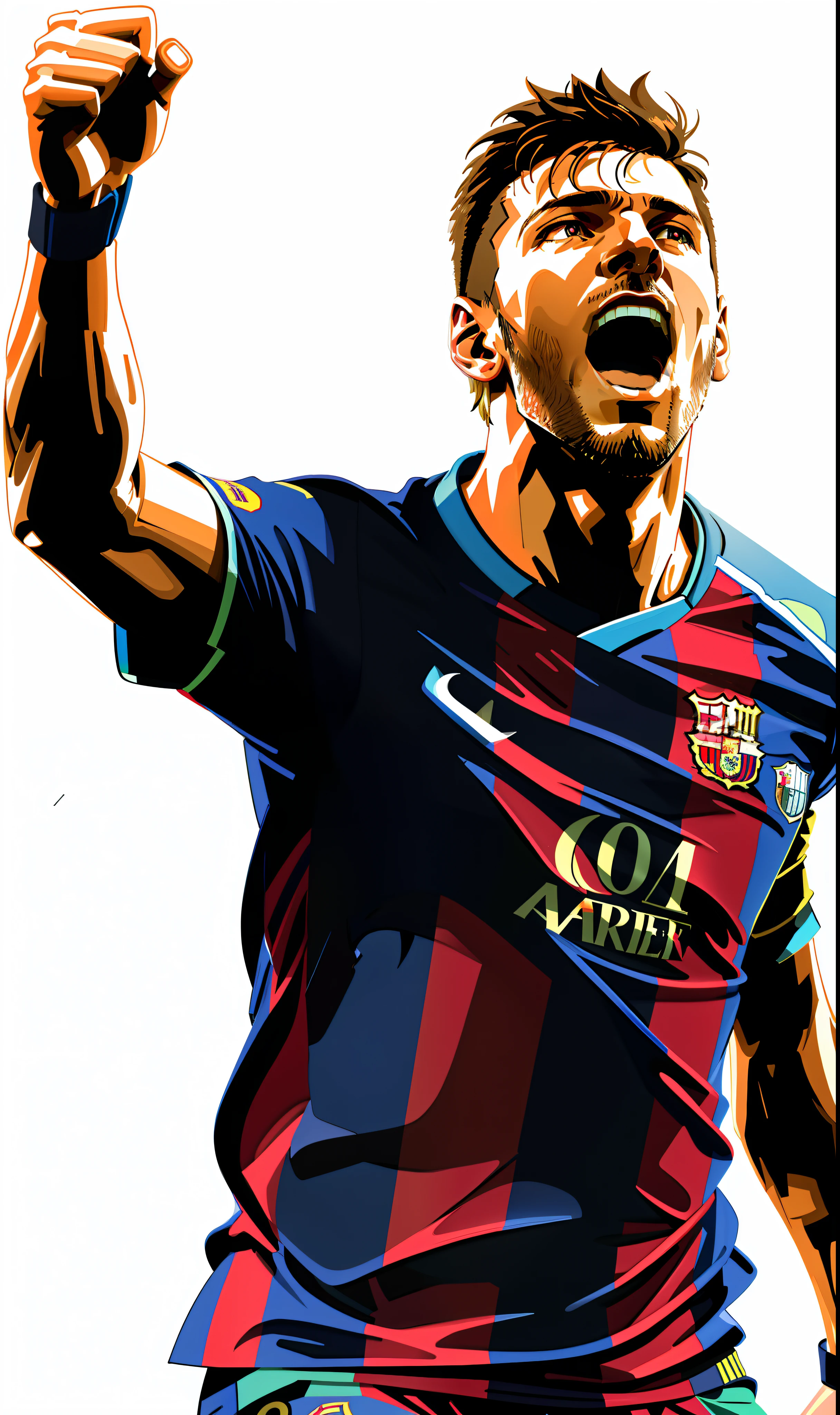 A vivid image of a footballer celebrating a goal, Inspired by Messi Inspired by Osvaldo Vitry, Inspired by Luis Enrique Carme, vectorial art, lionel messi portrait, inspired by Arnold Bronckhorst,