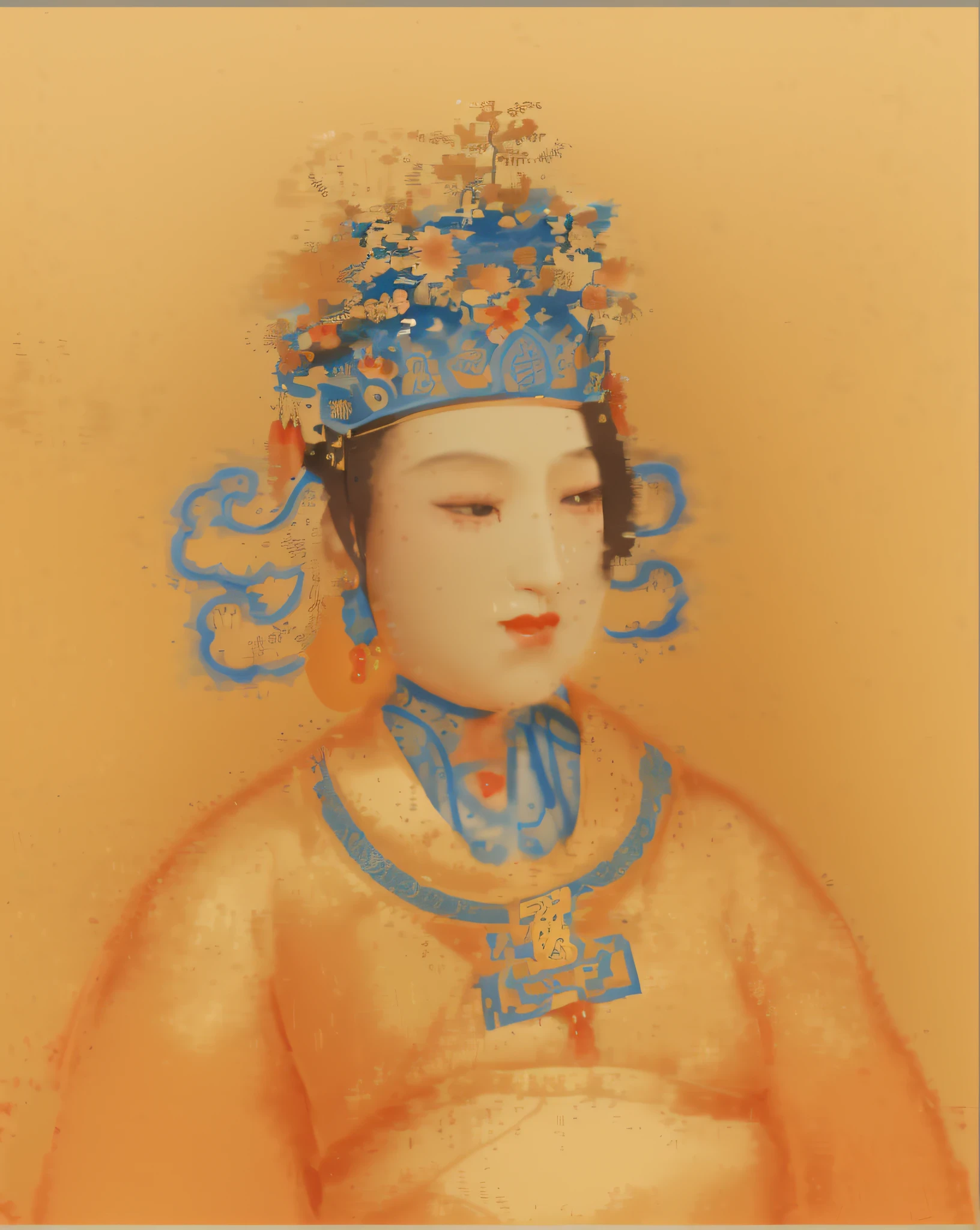 Empress of ancient China，intricate headpiece，Dignified demeanor，Textured clothes