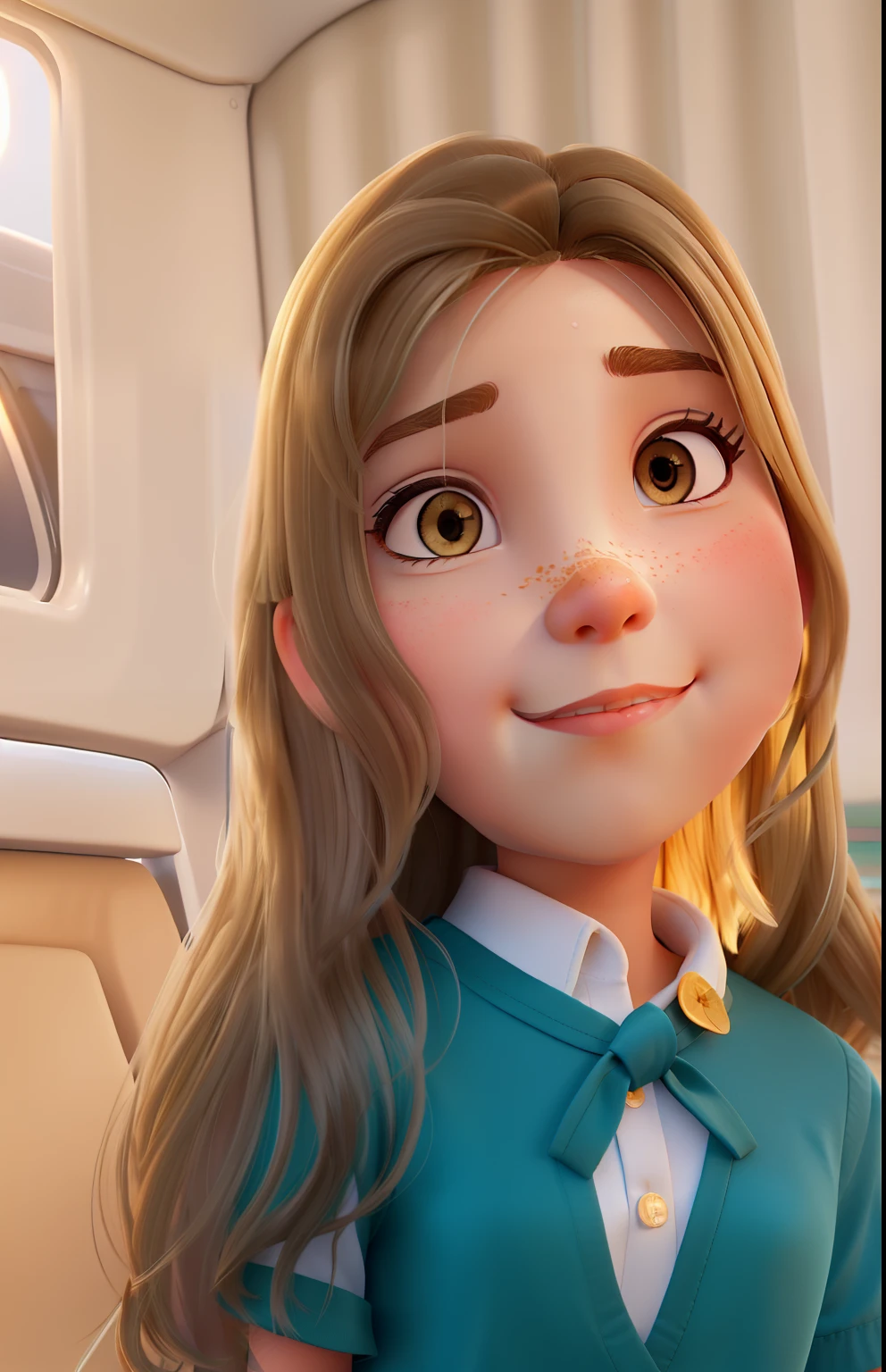 A beautiful girl with medium hair with blonde highlights and medium with honey-colored eyes, no por do sol de um navio com vestido branco