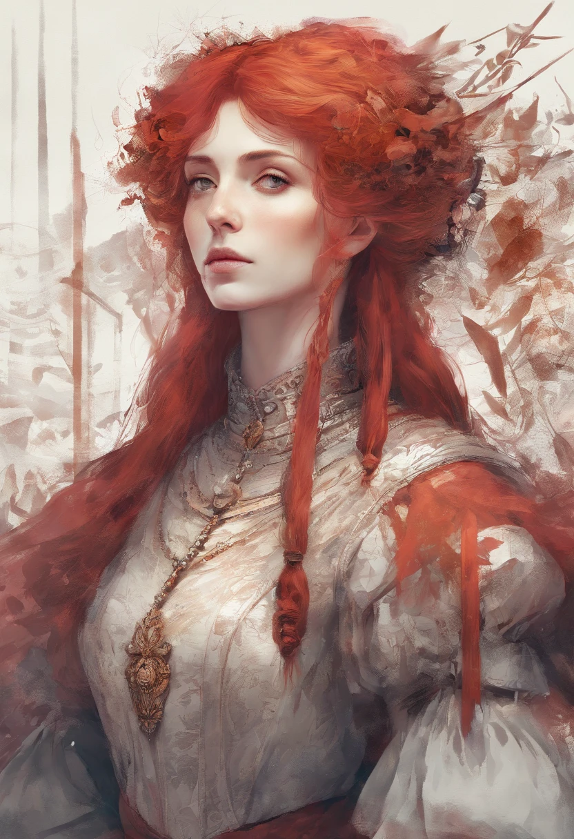 In the Middle Ages, Girl with red hair,Served by four princes. 8K, Highest quality, style of surrealism,