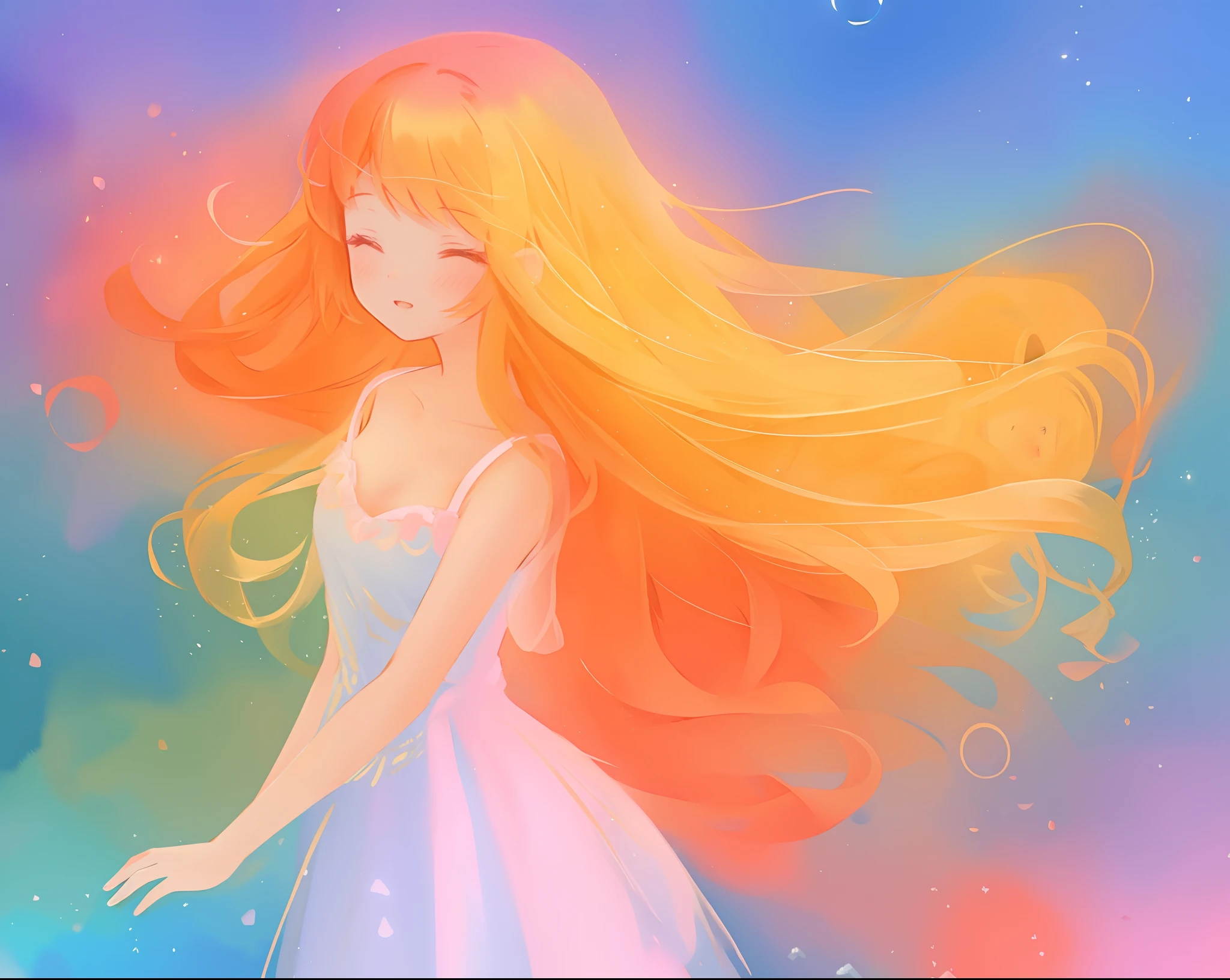 beautiful girl in flowing multi-layered dress, fairy dress, long golden hair, watercolor illustration, inspired by Glen Keane, inspired by Lois van Baarle, disney art style, by Lois van Baarle, glowing aura around her, by Glen Keane, jen bartel, glowing lights! digital painting, flowing glowing hair, glowing flowing hair, beautiful digital illustration, fantasia otherworldly landscape plants flowers, beautiful, masterpiece, best quality, anime disney style