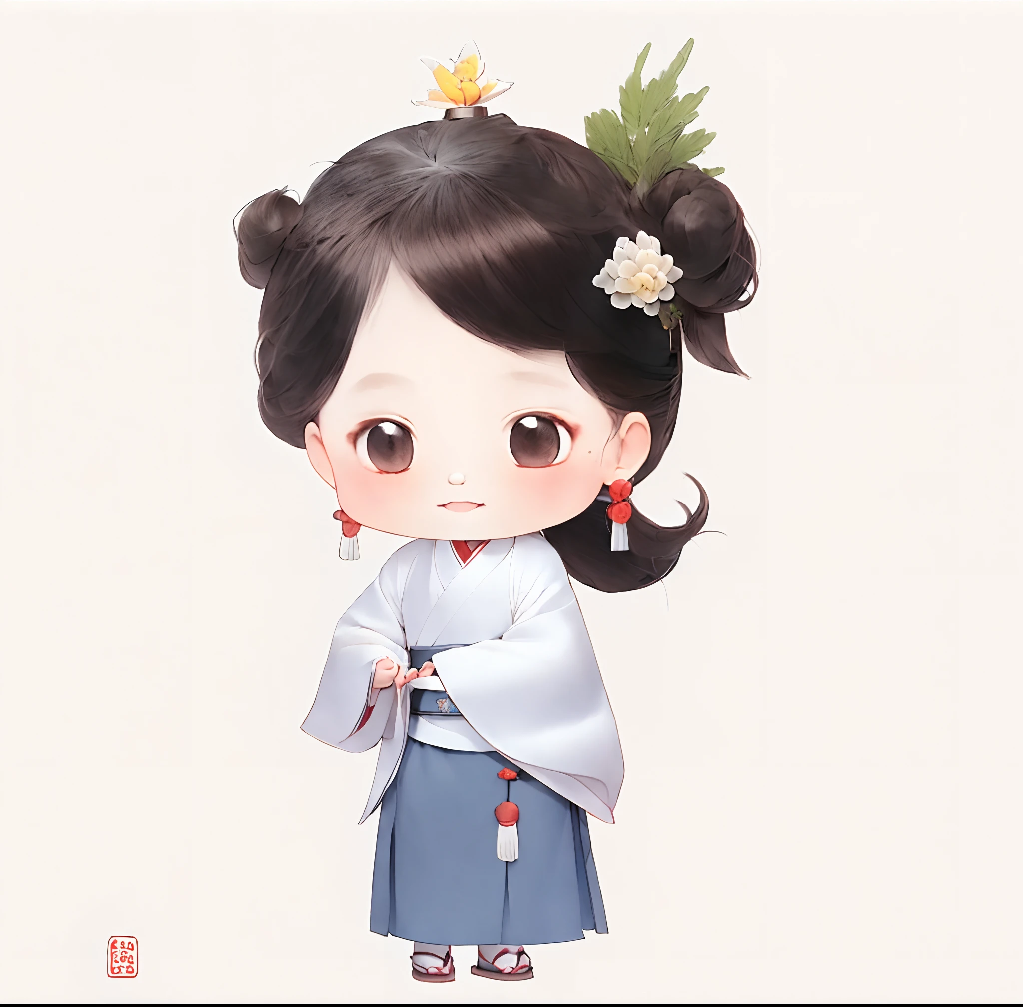 A cartoon girl in a blue dress,A flower stuck in his hair, Palace , A girl in Hanfu, inspired by Mei Qing, inspired by Li Mei-shu, Wearing ancient Chinese clothes, Traditional Chinese clothing, Princesa chinesa antiga, Chinese costume, inspired by Park Hua, with acient chinese clothes, inspired by Xie Huan, full-body xianxia, Chinese girl