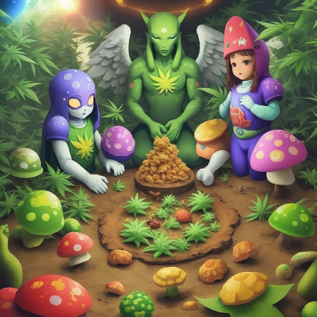 Marijuana gods having a battle outside in the universe