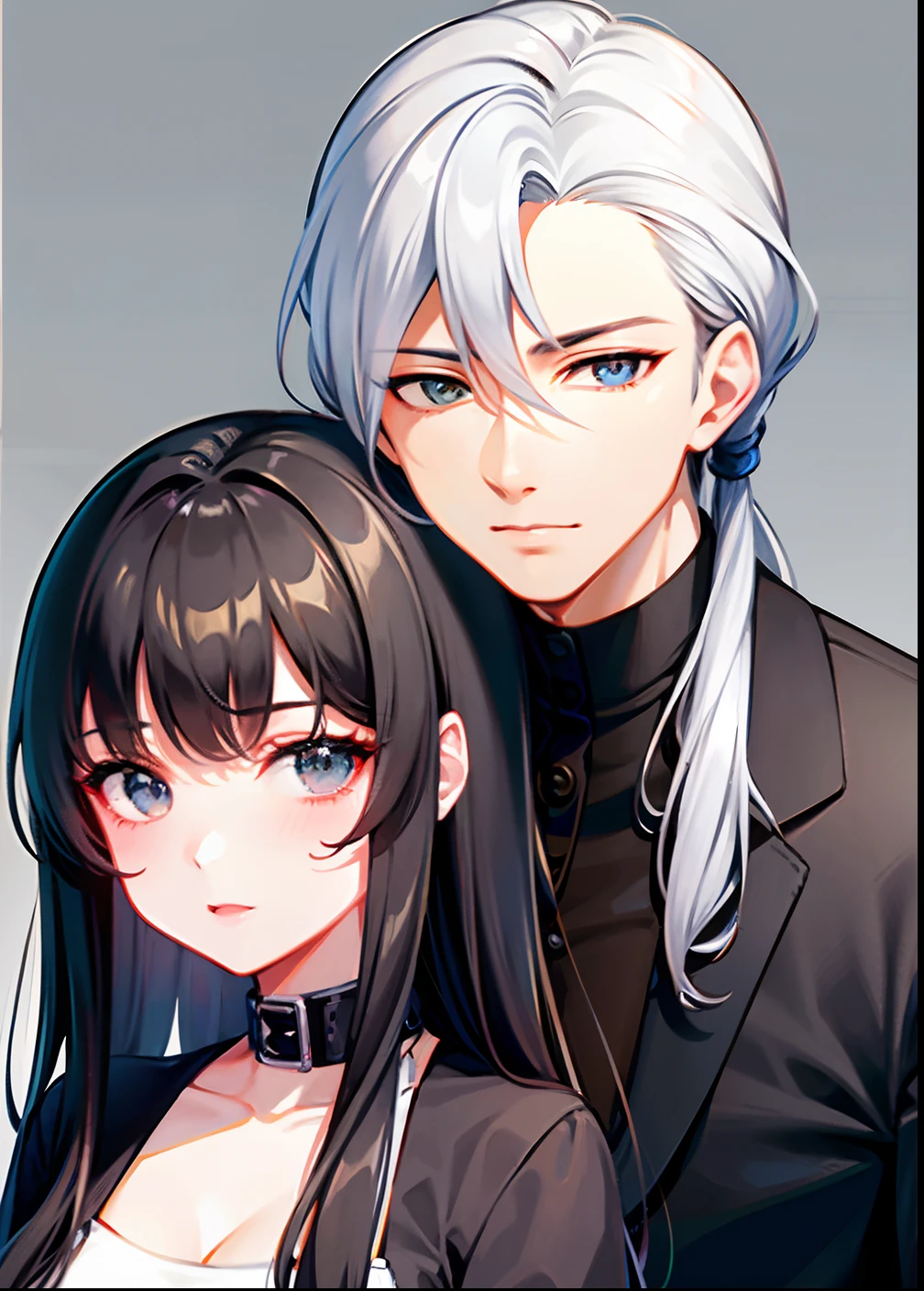 top-quality、Top image quality、greyt hair、grey eyes、Man and woman with their foreheads together