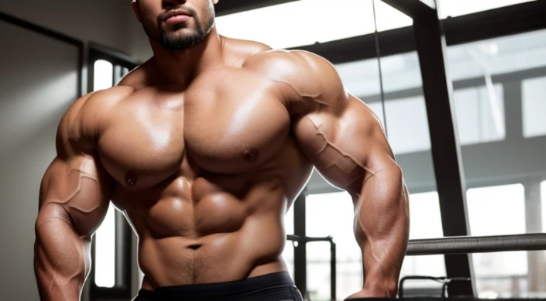(Very detailed 8k wallpaper), Strong Asian Men, At the gym, high detailing, buzzcut, very large and strong body, bulging muscles, well-muscled, very large pectoral muscles. Very sexy abs, legs are muscular, Toned figure, lightens oily skin, muscular, Tank top, T-shirt, longshot, Wide Shot