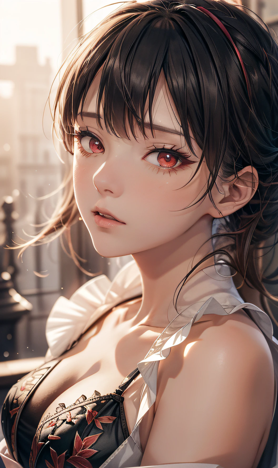Anime, black hair, mezmerizing red eyes, boy, black  detailed clothing using magic, ultra hd, realistic, vivid colors, highly detailed, UHD drawing, pen and ink, perfect composition, beautiful detailed intricate insanely detailed octane render trending on artstation, 8k artistic photography, photorealistic concept art, soft natural volumetric cinematic perfect light