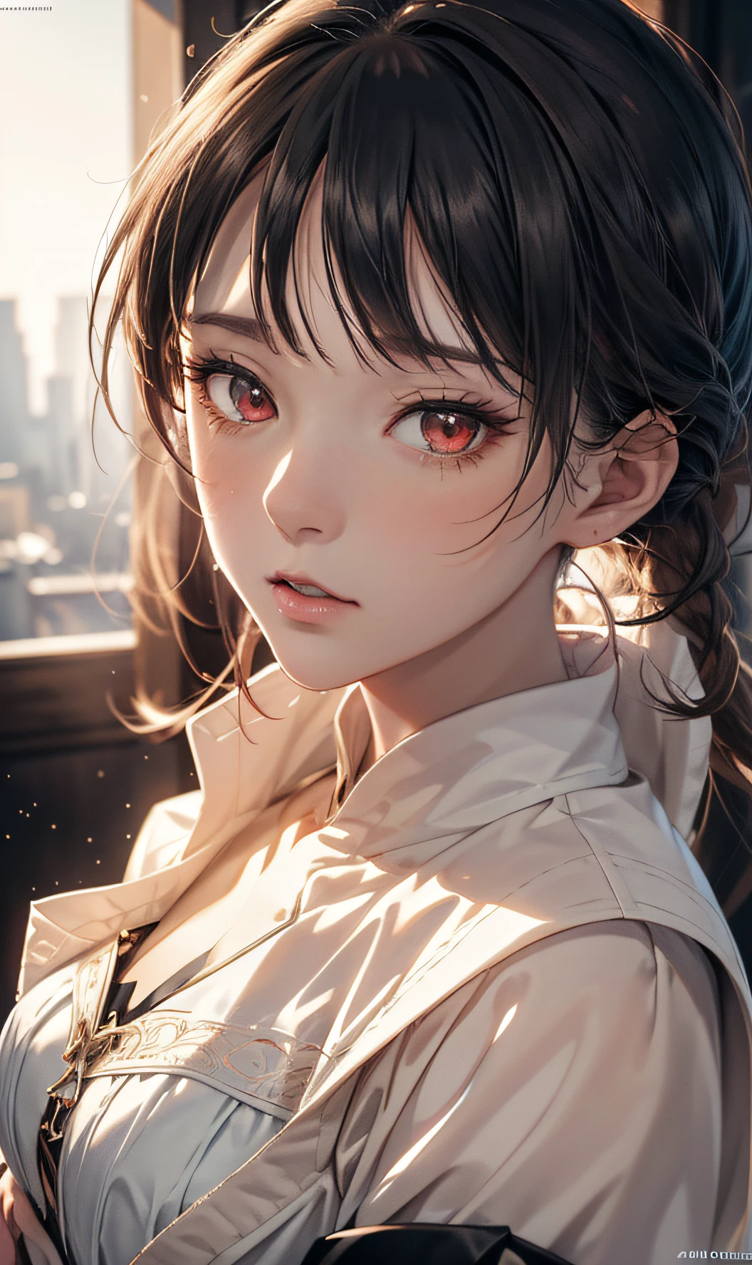 Anime, black hair, mezmerizing red eyes, boy, black detailed clothing using magic, ultra hd, realistic, vivid colors, highly detailed, UHD drawing, pen and ink, perfect composition, beautiful detailed intricate insanely detailed octane render trending on artstation, 8k artistic photography, photorealistic concept art, soft natural volumetric cinematic perfect light