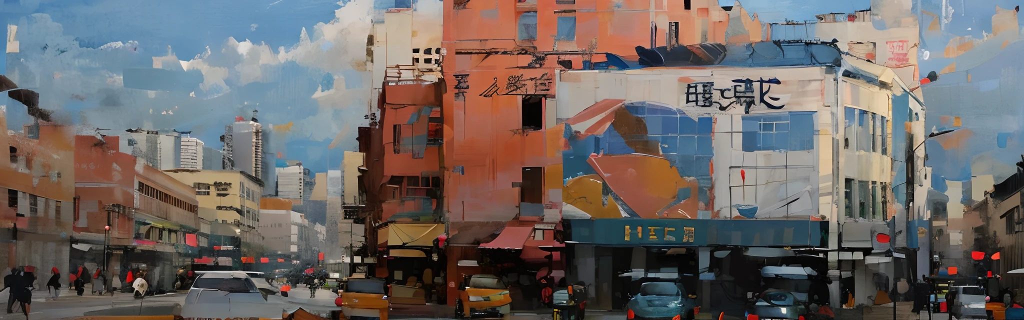 Cars driving on the busy streets of the city, shenzhen, h 7 0 4, Chinese style buildings, year 2447, H 576, Office building, Building facades, On both sides are old brick and timber buildings, the neat and dense buildings, h 7 6 8, H 768, building facing, guangjian, full - view