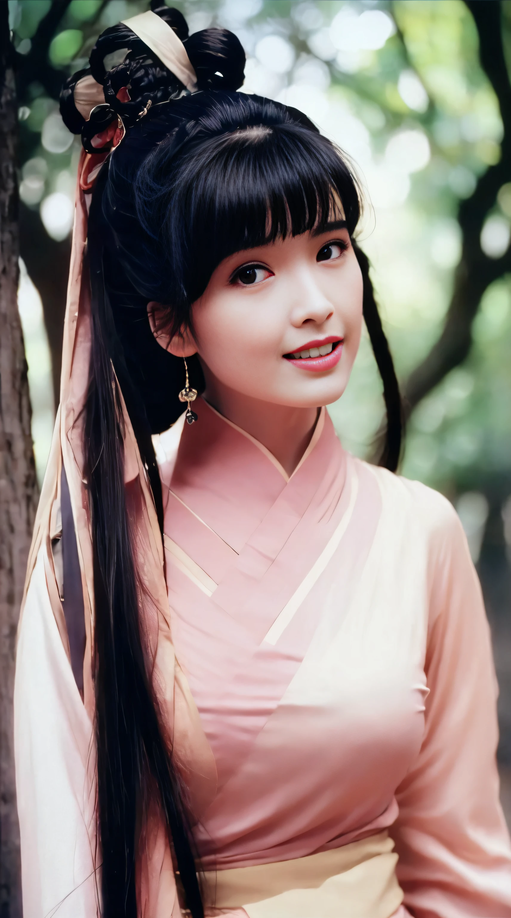 1 beautiful young Asian military girl, radiantly smiling with long, straight hair falling to her shoulders, fringed bangs framing her face, captivating blue eyes, a straight, elegant nose, and soft, pink lips; her flat stomach and long legs showcases her youth and vigor, while her slender fingers, carefully sculpted to ergonomic perfection, highlight her discipline and precision; her symmetrical figure is a testament to her physical fitness, and her comfortable fingers give an aesthetic touch; she is dressed in a stylish, glossy silk dress, complete with a magical witch hat that adds a whimsical twist to her uniform; the sun is just rising, casting a soft, warm