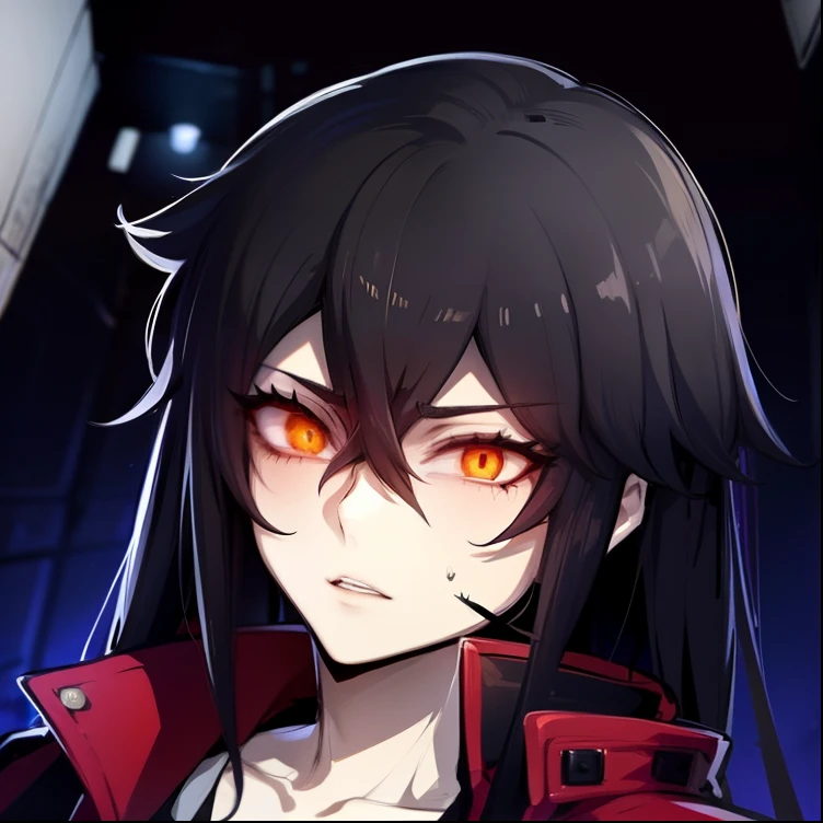 anime character with green eyes and a red jacket, portrait gapmoe yandere grimdark, his eyes are bleeding intense, persona 5 art style wlop, male anime character, young anime man, handsome guy in demon slayer art, inspired by Yamagata Hiro, anime boy, shalltear bloodfallen, shigenori soejima illustration, okata kazuto, yellow eyes