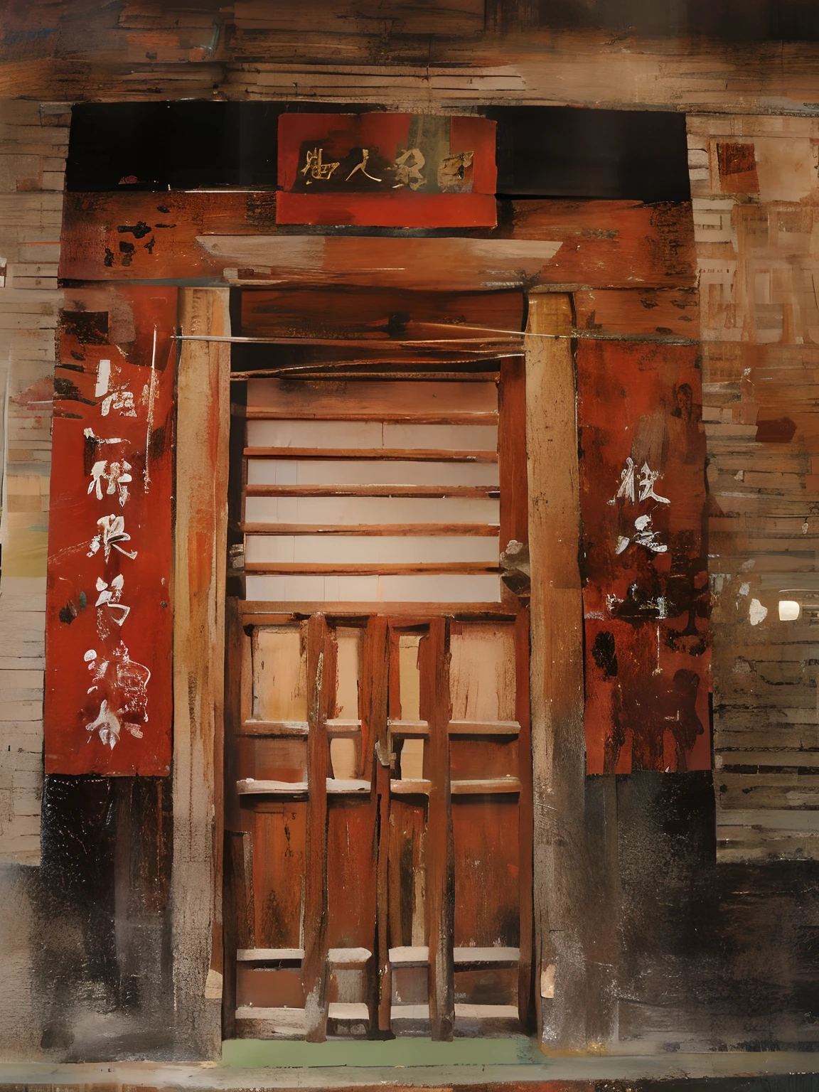 The doorway of the building，There is a sign on it，It says China, doorways, with ancient chinese aesthetic, shanghai, tall door, Doors leading to various living areas, Door, in a narrow chinese alley, Bantam door, elaborate detail, jin shan, Chinese architecture, Door-to-door tours，Wood material, Chinatown, doors, Chinese-style Lingnan architecture,