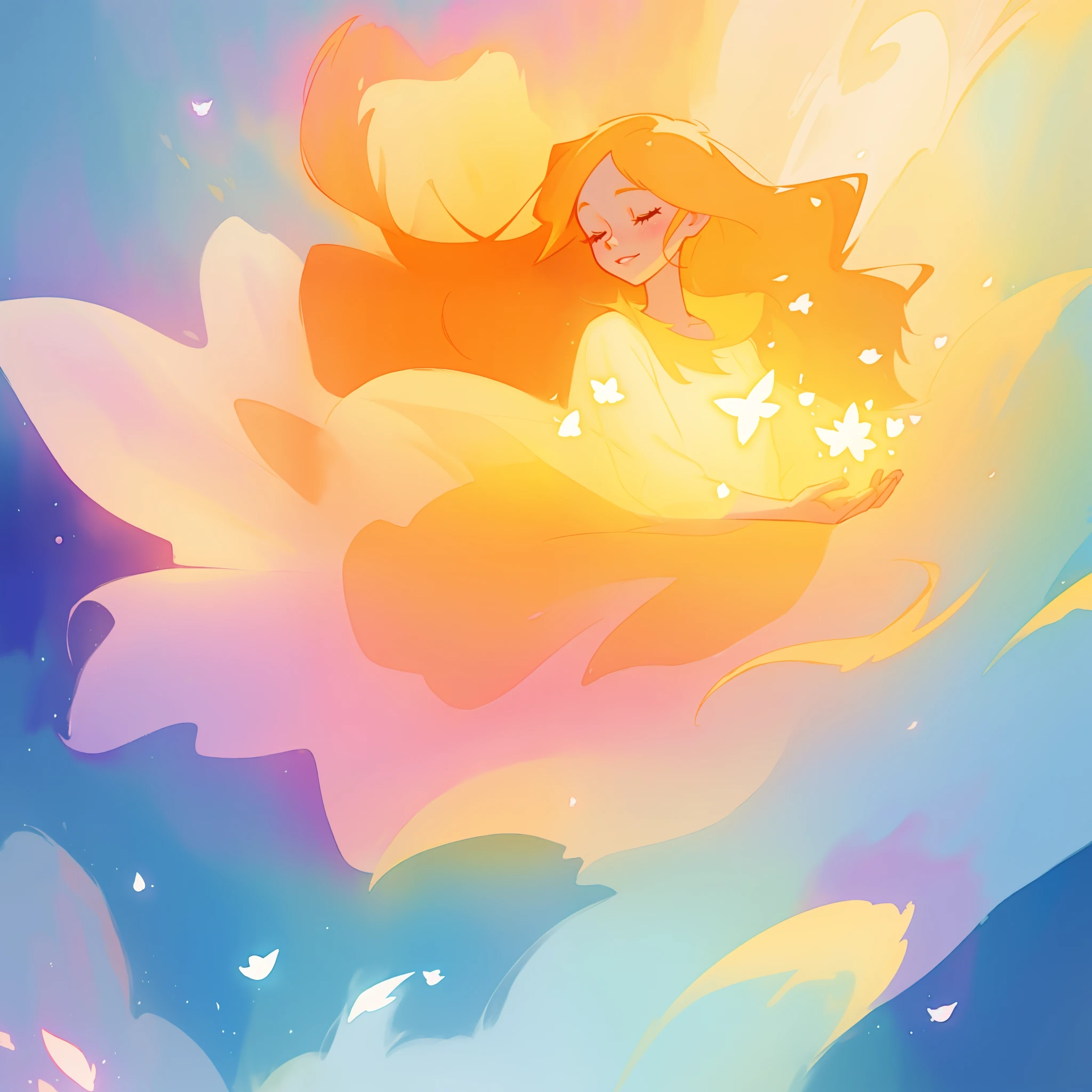 beautiful girl in flowing multi-layered dress, fairy dress, long golden hair, watercolor illustration, inspired by Glen Keane, inspired by Lois van Baarle, disney art style, by Lois van Baarle, glowing aura around her, by Glen Keane, jen bartel, glowing lights! digital painting, flowing glowing hair, glowing flowing hair, beautiful digital illustration, fantasia otherworldly landscape plants flowers, beautiful, masterpiece, best quality, anime disney style